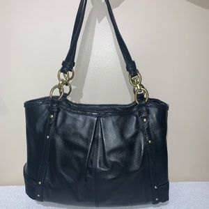 MINT! Authentic Coach black leather dual handle tote handbag purse w/brass HW